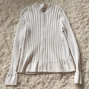 Athleta White Ribbed Zip-Up Cardigan